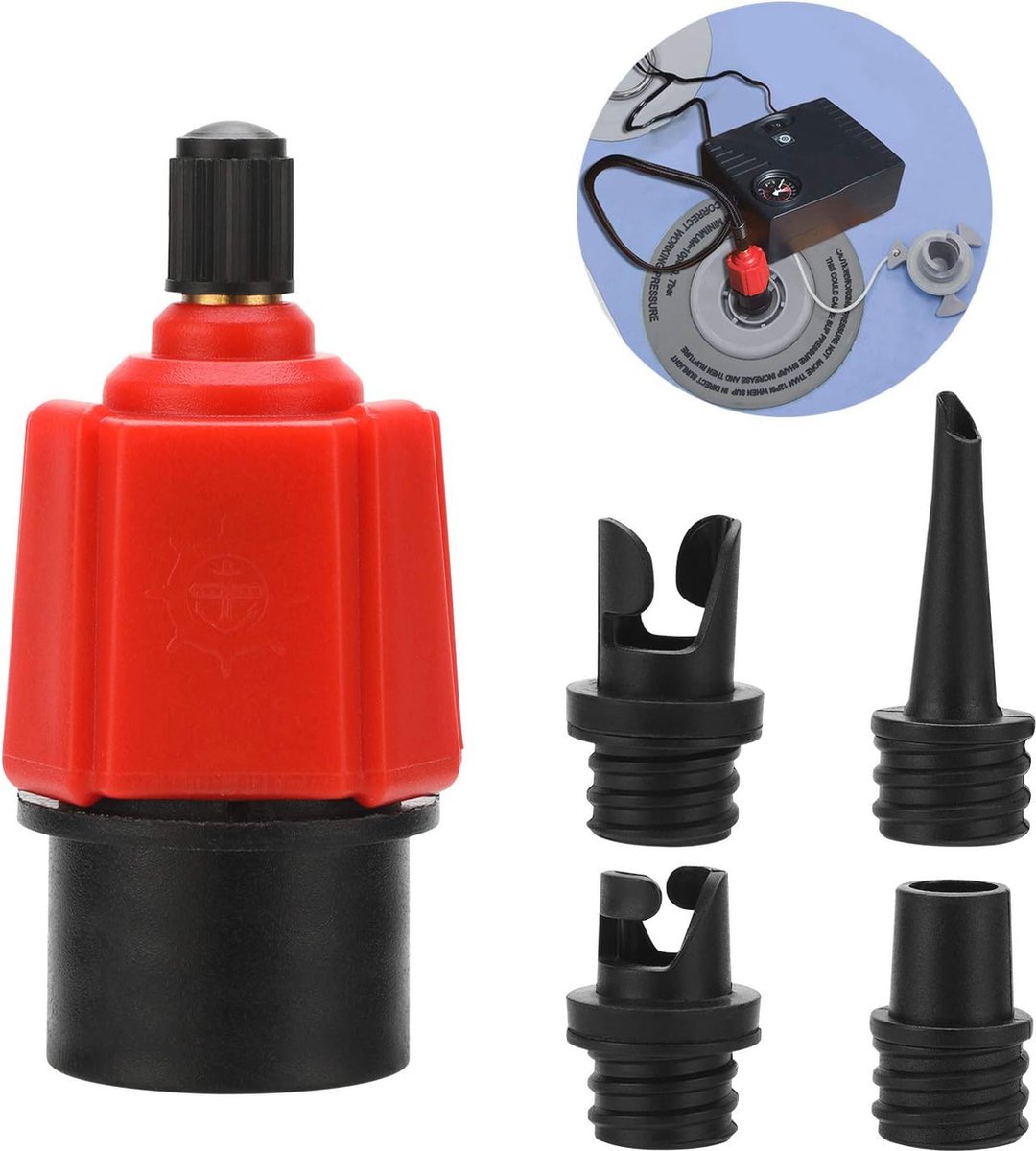 Opblaasbare SUP-pompadapter met 4 nozzles - Luchtpomp connector voor paddleboards en opblaasbare boten