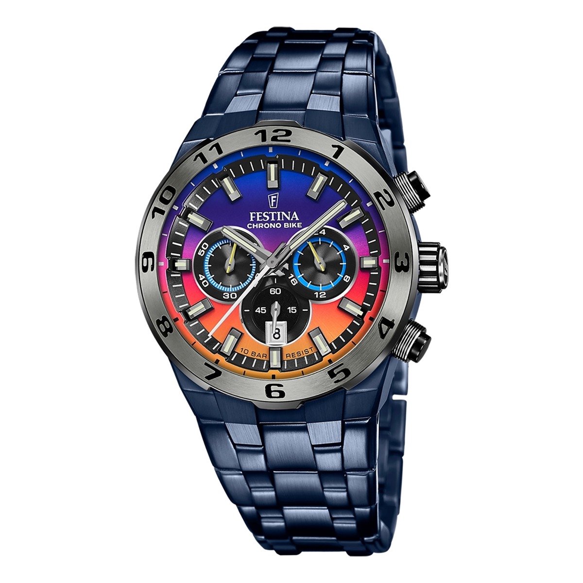 Festina F20709-1 Heren Horloge - Chronograaf - Mineraalglas - Roestvrijstaal-Leer - Blauw - Quartz - Gesp - 10 ATM (zwemmen)