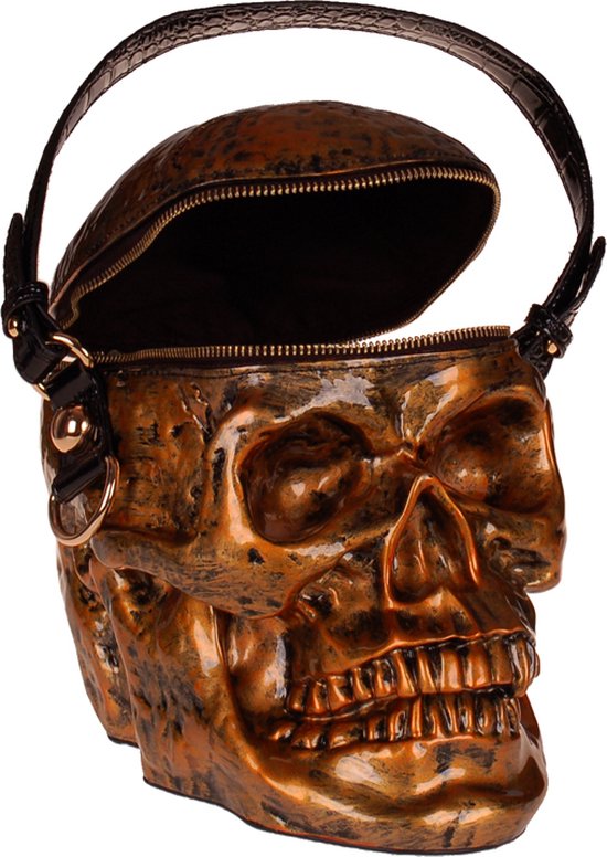 Sac à main - Crâne / Bronze & Zwart - Accents dorés - PVC - 22x20x14cm