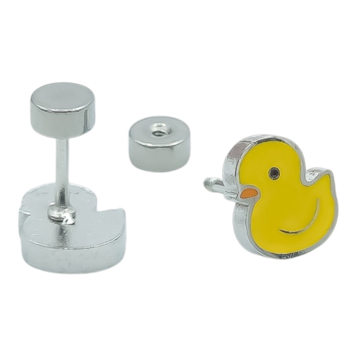 Eendje oorbellen voor meisje - Kleine oorknopjes 7 x 6 mm - Premium staal in kleur zilver