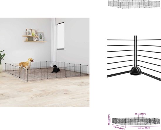 vidaXL Huisdierenkooi met deur 20 panelen 35x35 cm staal zwart, huisdieren speelren, dierenren, huisdieren speelrennen, dierenverblijf, dierenrennen