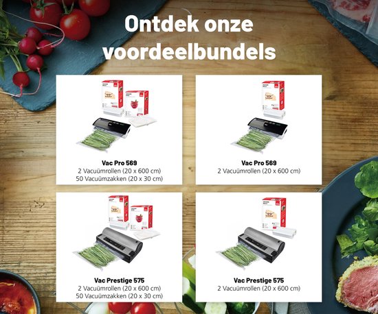 Quatre images de machines sous vide avec rouleaux et sacs.