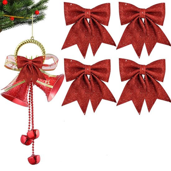 Lot De 24 Petits Nœuds De Noël Rouges En Velours - 8,9x8,9cm, Avec Fils Pour Fixation | Déco Sapin, Couronnes, Emballage Cadeaux, Mariage