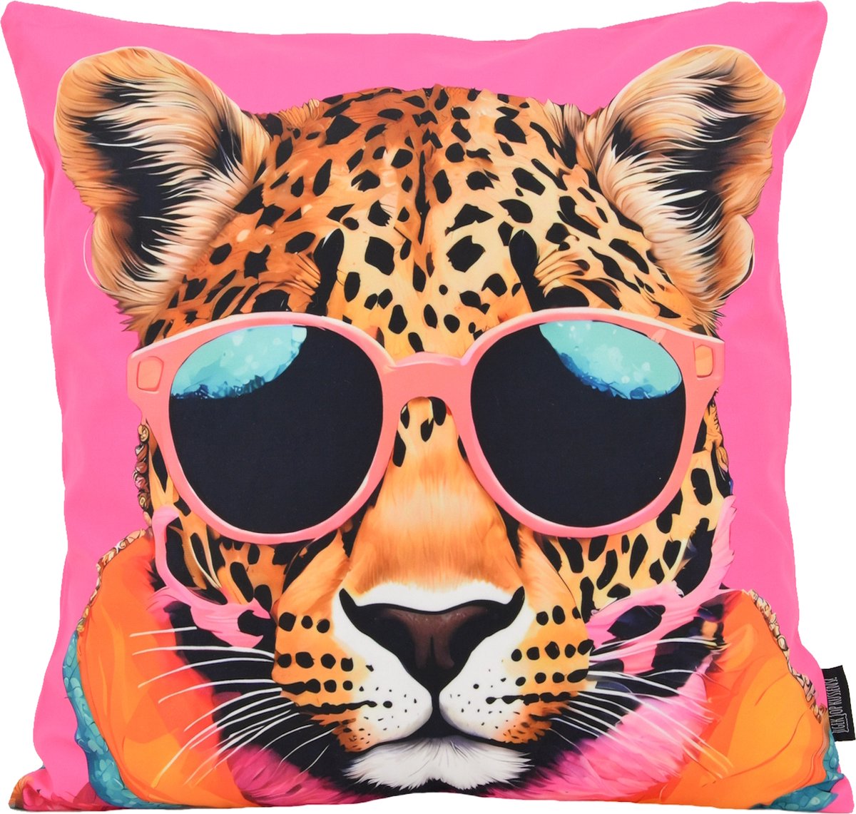 Gek op Kussens! Funky Leopard Kussenhoes | Katoen/Polyester | 45 x 45 cm roze luipaard