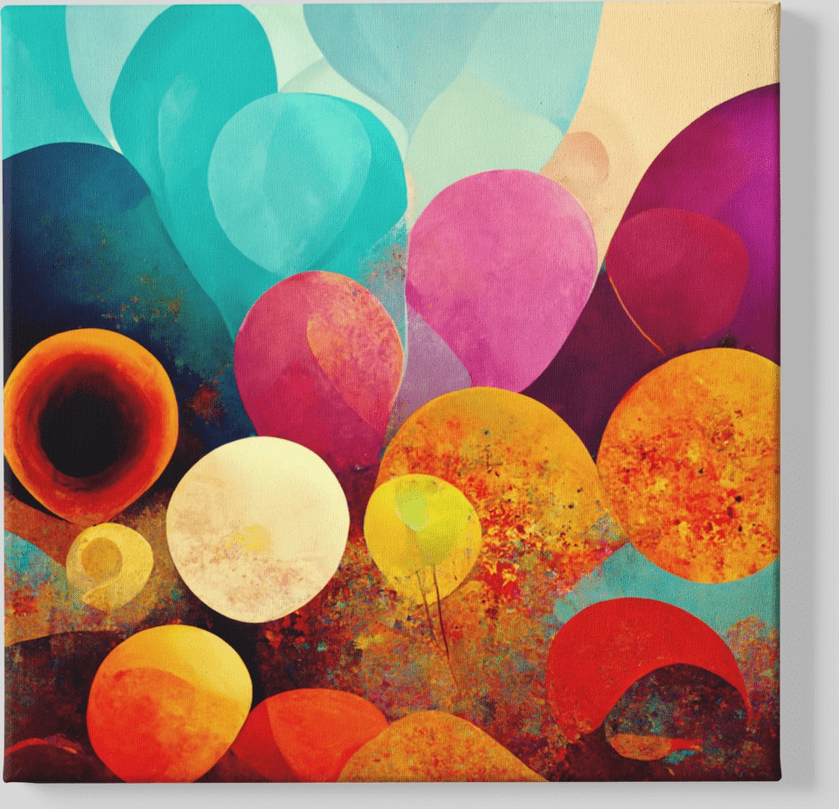 Trendex Global Canvas Schilderij - Abstracte Vormen - Kleurrijk - Wanddecoratie - 60x60x2 cm