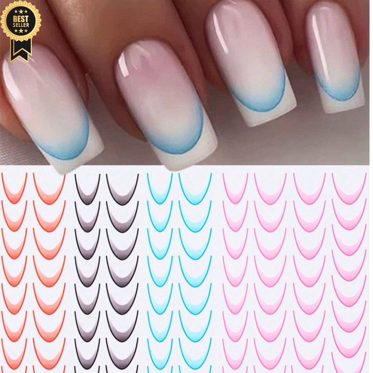 Goedkoopste GUAPÀ® French Manicure Sjabloon | Nail Art Sjabloon | 4 x 32 French Manicure Stickers | Nail Art | Gellak | Acryl | Gel Nagels | Smile Line Nails | | Paie Nagelstickers French Manicure | 4 Vellen Nagel stickers French Manicure