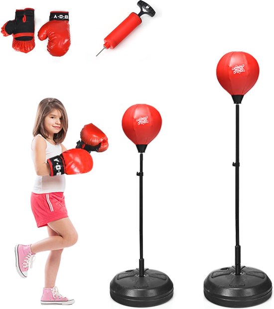 Zaza Home Boksset Boksstandaard Voor Kinderen Boksbal Set İn Hoogte Verstelbaar 90-120 Cm