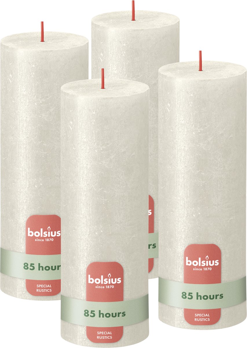 Bolsius Rustieke kaars Shimmer - 4 Stuks - Metallic Ivoor - 19cm - 85 branduren