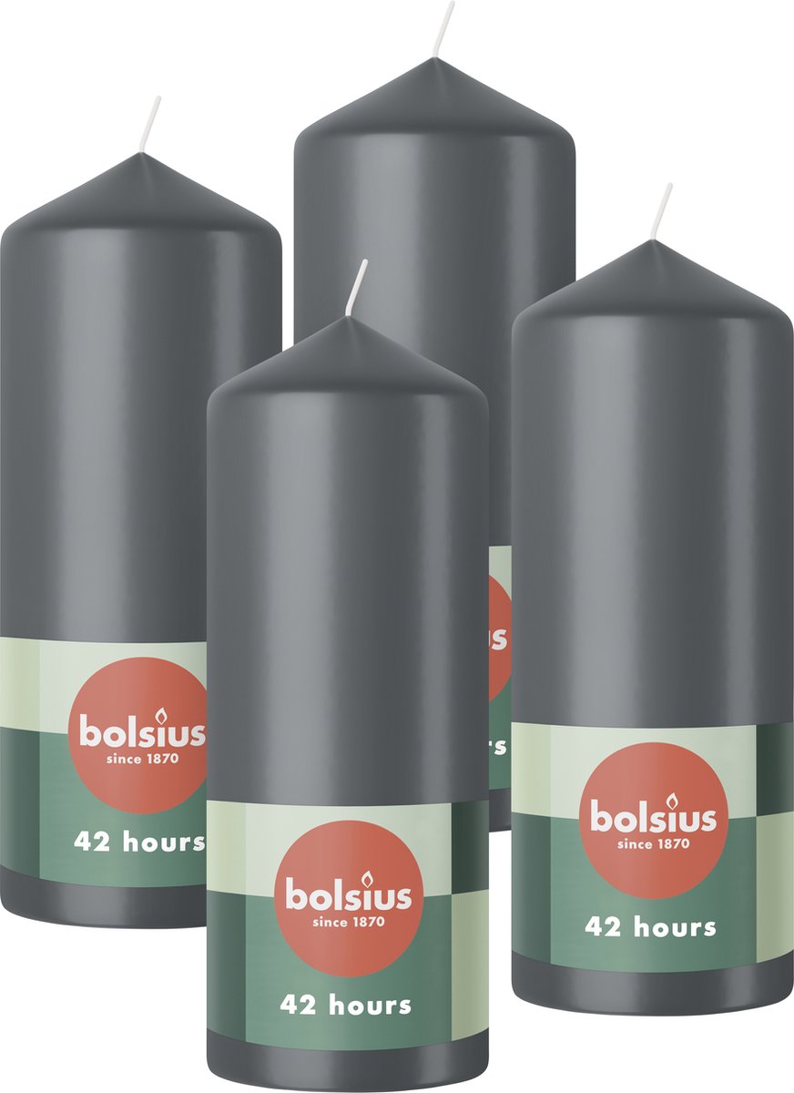 Bolsius - Gladde Stompkaarsen - 15cm - 4 stuks - Antraciet
