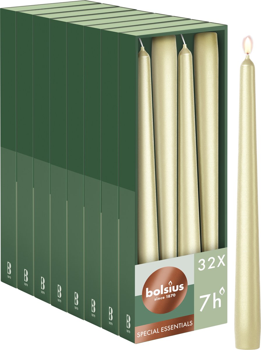 Bolsius Gladde Dinerkaarsen Zilver - 24,5 cm - 32 stuks - Metallic