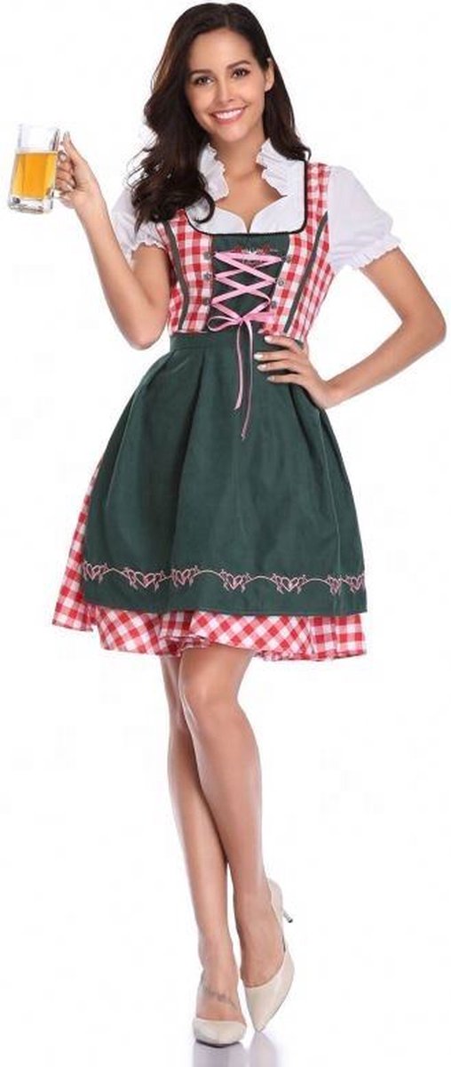 Vermanto Tiroler Jurk - Dames - Oktoberfest - Tiroler - Dirndl - Rood - Groen - 2XL