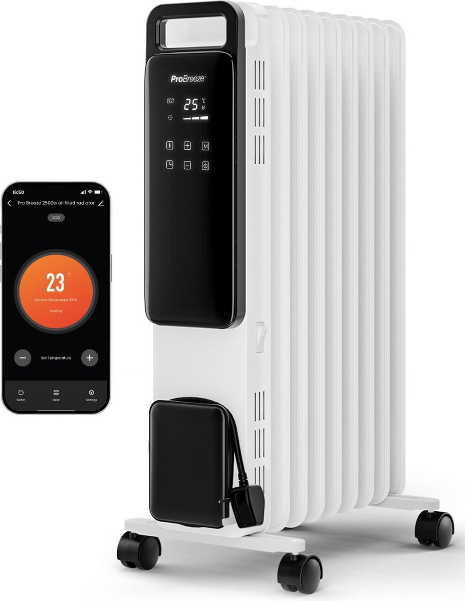 Bol.com Pro Breeze OmniWarm - Elektrische Kachel met Smart App 2500W - Verplaatsbaar en Krachtige Wi-Fi Olieradiator - Ingebouwd... aanbieding