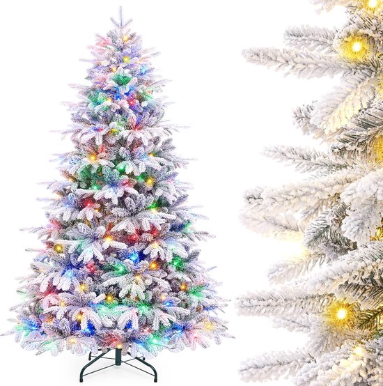 COSTWAY Kunstkerstboom van 210 cm, met verlichting en sneeuw