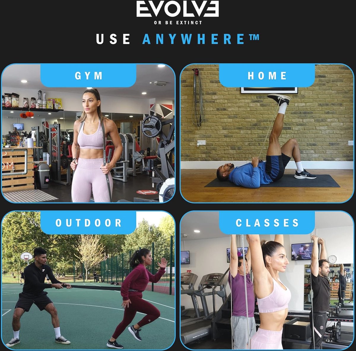 Fitnessbanden, set van 4, 2 m, lange gymnastiekband