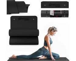Hop-Sport Fitnessmat HS-T008GM – TPE Yogamat met Oogjes 183 x 61 x 0,8 cm – Antislip en Opvouwbaar – Zwart