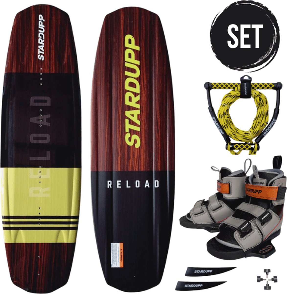 Stardupp Reload Wakeboard Set Yellow - 139CM - Wakeboard + Lijn + Bindingen
