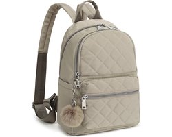 FASSIONA Rugzak Dames - Rugtas Meisje - Rugtas Dames - Mini Rugtas - City Rugzak Meisje - Pluche Bal Sleutelhanger - Nylon - Beige
