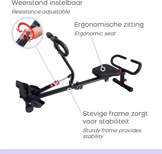 Roeitoestel voor thuis, opklapbaar roeitrainer Roeimachines, gewichtscapaciteit 120 kg (Rood