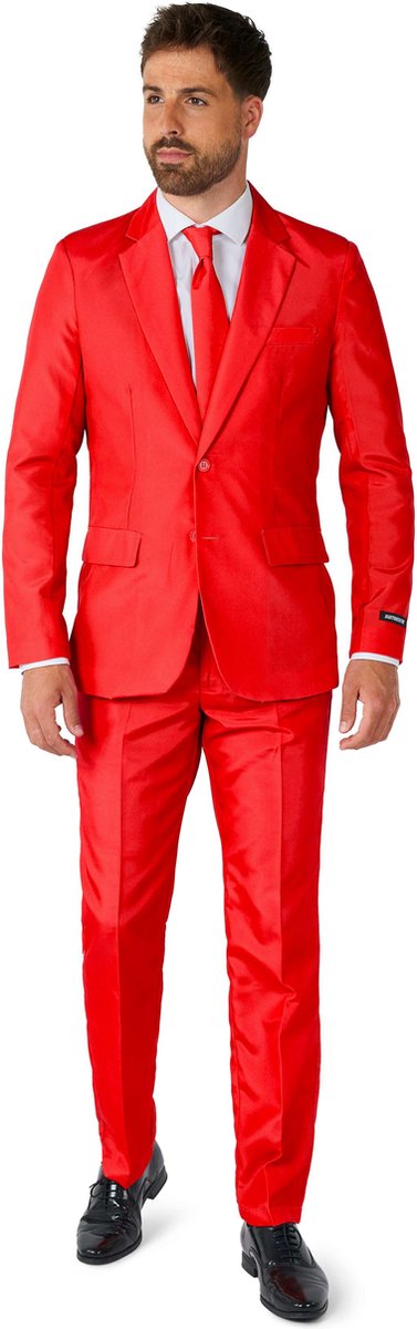 Suitmeister Red - Heren Pak - Carnavalskleding - Casual Effen Gekleurd - Rood - Thema Feest - Maat S