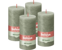 foto van Bolsius - Rustieke Kaars - 4 Stuks - Olijf Groen - 13cm