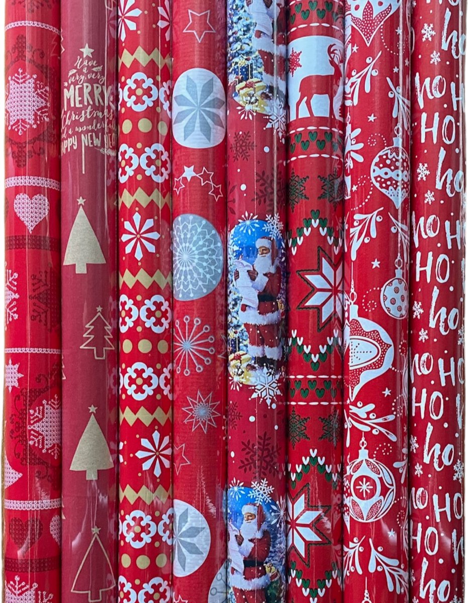 FESTIVE GIFTS Inpakpapier - Cadeaupapier - 200 x 70cm - 8 rollen - Kerst - Luxe - Luxe Cadeauverpakking - (ontwerp/kleur)