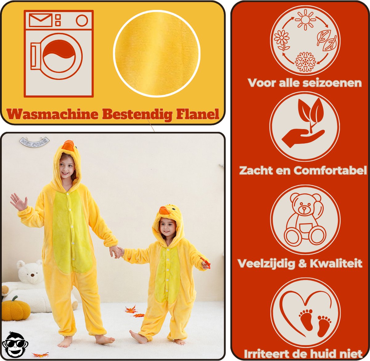 BoefieBoef Dieren Onesie Verkleedkleding Kinderen – Comfortabele Kostuum Pyjama – tot 140 – Dierenpak voor Jongens en Meisjes – Feest, Carnaval Verkleedkleding - Kerst, Dierenpak - of Verjaardag Cadeau - Eend Geel — afbeelding 3