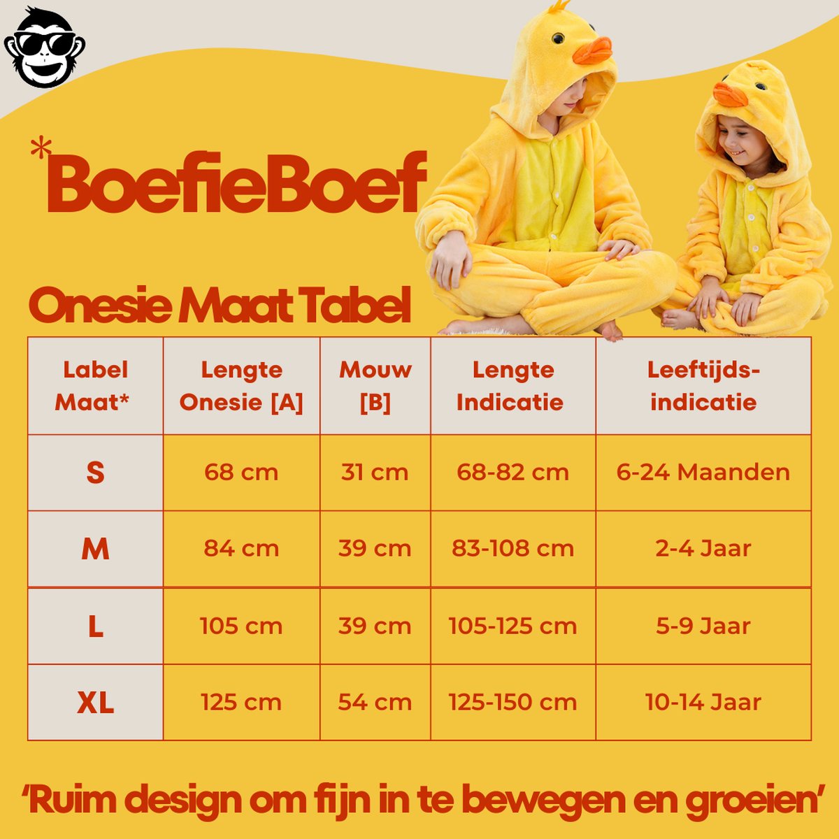 BoefieBoef Dieren Onesie Verkleedkleding Kinderen – Comfortabele Kostuum Pyjama – tot 140 – Dierenpak voor Jongens en Meisjes – Feest, Carnaval Verkleedkleding - Kerst, Dierenpak - of Verjaardag Cadeau - Eend Geel — afbeelding 2