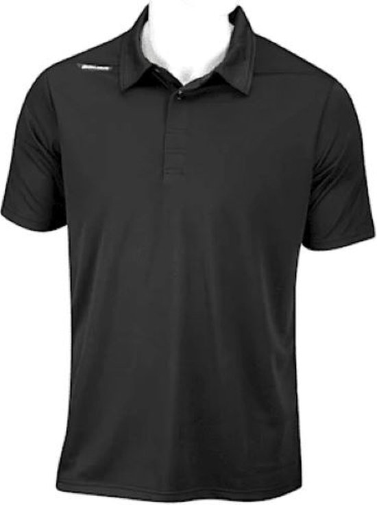 Zwarte Bauer sportpolo met korte mouwen, kraag en knoopsluiting.