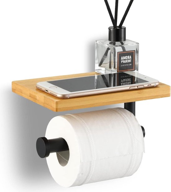 APLusee Matzwarte toiletpapierhouder met plank, linkerzijde 304 roestvrijstalen tissuehanger, wandmontage