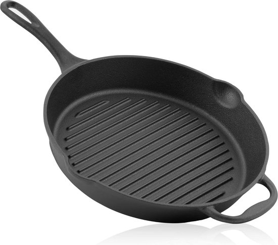 Gietijzeren Grillpan, Gietijzeren Pan Met Twee Handgrepen En Twee Schenktuiten Serveerpan Pan Diameter 20 Cm Gietijzeren Grillpan, Gietijzeren Pan Met Twee Handgrepen En Twee Schenktuiten Serveerpan Pan Diameter 20 Cm