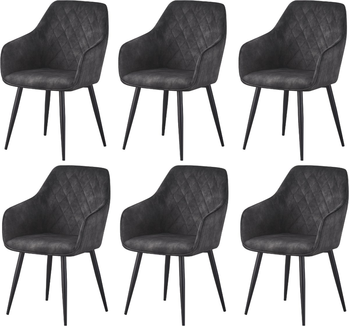 Melinda - Eetkamerstoel - kuipstoel - fluweel - grijs - zwart metalen poten - set van 6