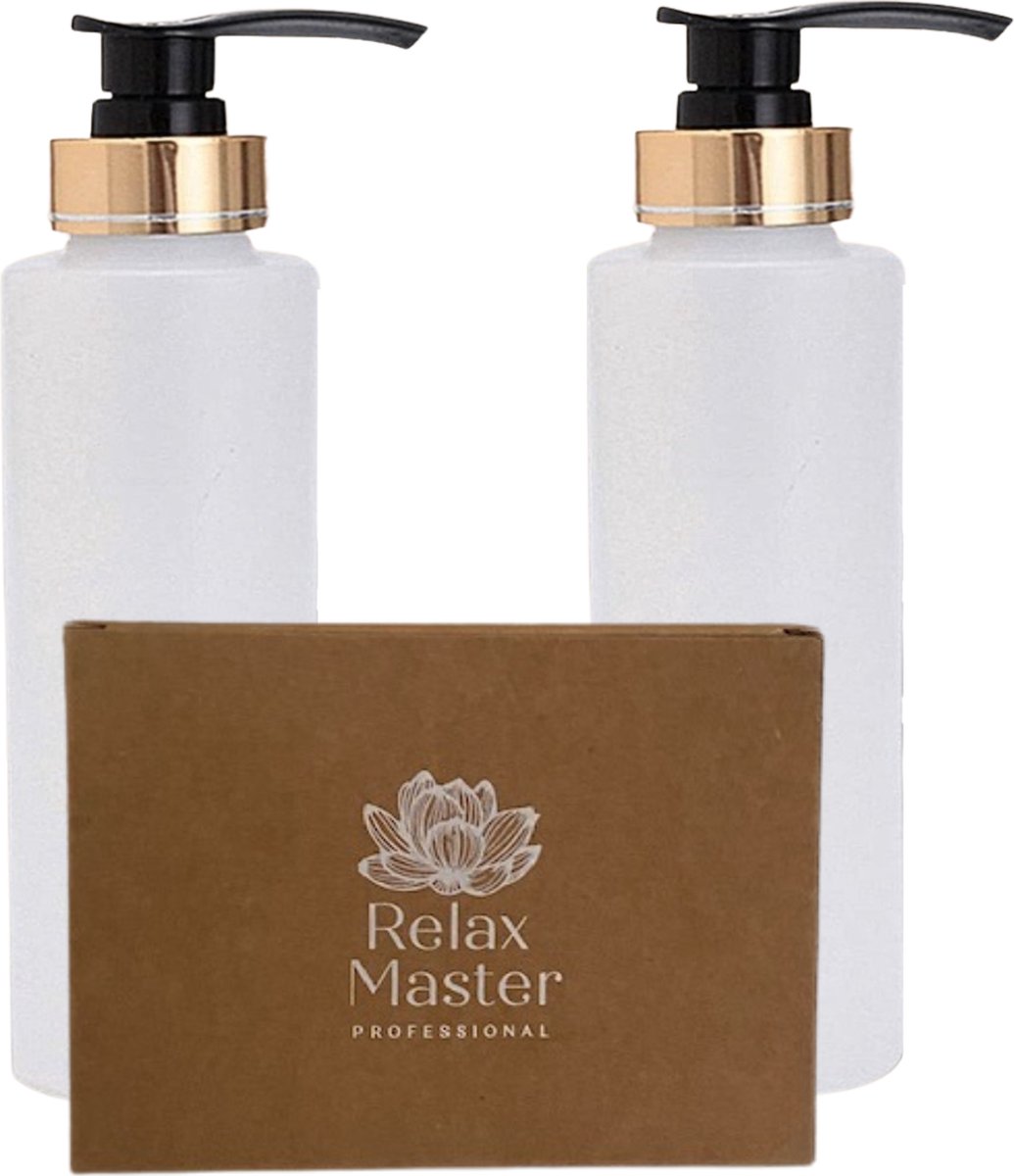 Goedkoopste Relax Master® 2x Dispenser 250 ml geschikt voor de Hout-Look Olie Verwarmer - Rond Pompflesje dispenser - Massage Olie Verwarmer - Massage olie