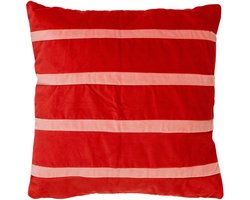 Dutch Decor PEMM - Kussenhoes elvet 45x45 cm - rood - aurora red - roze streepjes - color blocking - met rits - zonder binnenkussen