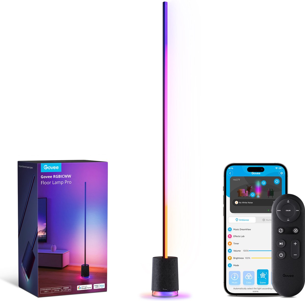 Govee slimme vloerlamp 170 cm Matter RGBICWW - met speaker