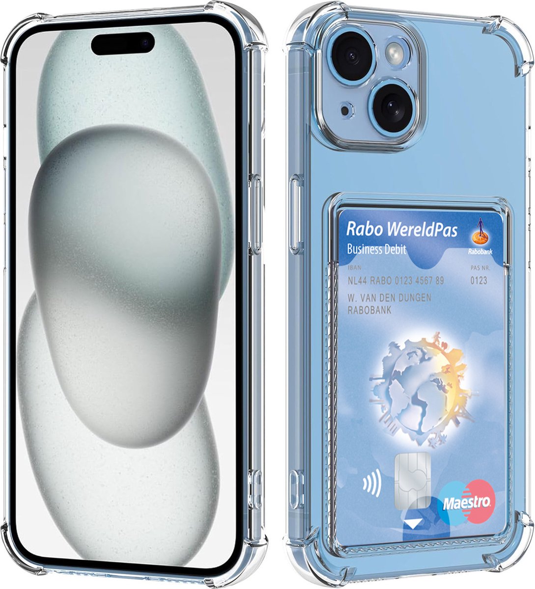 BixB hoesje Geschikt voor iPhone 16 Plus Hoesje met Pashouder Siliconen Shockproof Backcover - Transparant
