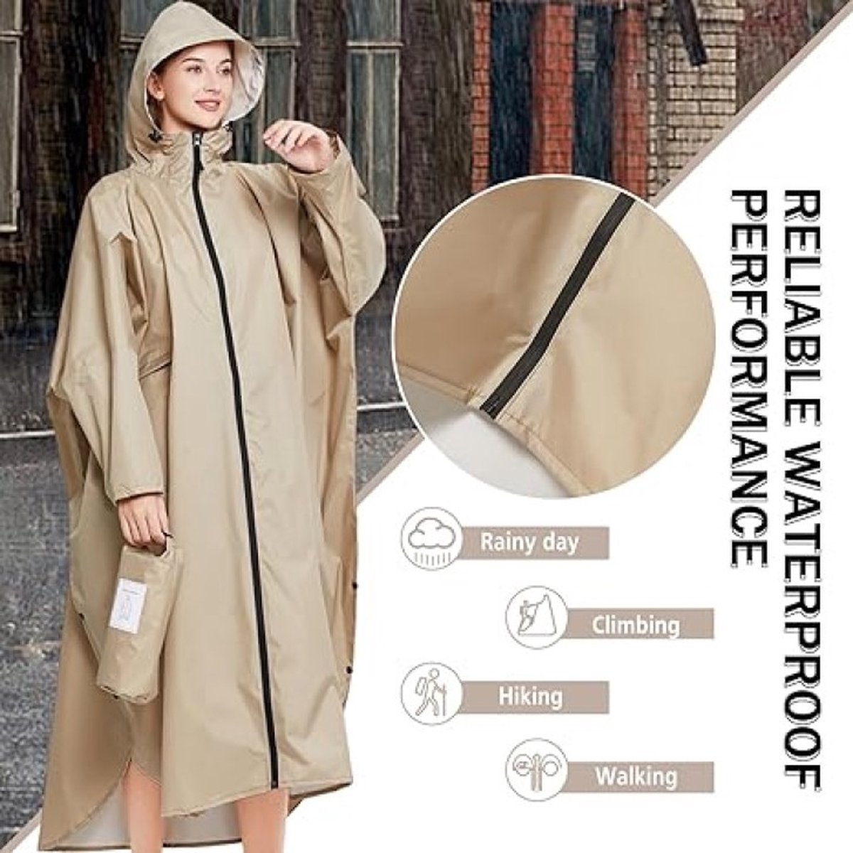 Ynport Crefreak Lange waterdichte regenjas voor dames, lichtgewicht regenponcho, opvouwbare regenkleding met capuchon, windjack met mouwen en zak, Lichtgroen, One Size Plus Tall