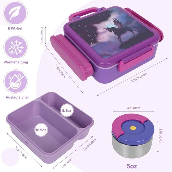 IGINOA Broodtrommel voor school, kinderen, met vakken, snackbox, casual, boterham, broodtrommel, lunchbox, snackbox, snackbox, lunchbox, snackbox, broodtrommel, 1100 ml, sandwich, lekvrij