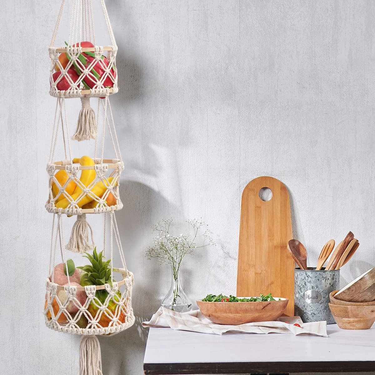 Plantenhanger Set van 4 Macramé Boho Katoenen Touw Hanglamp Bloempot Hanger Binnen
