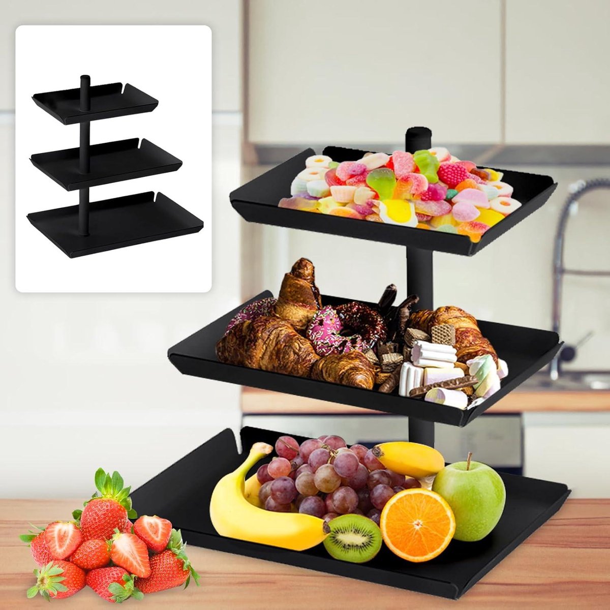 Fruit etagère zwart metaal - fruitmand etagère zwart - fruitschaal