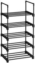 Ruimtebesparend Schoenenrek met 5 Niveaus, metalen schoenenrek, stapelbaar, ruimtebesparend, schoenenrek, multifunctioneel, staande plank, voor hal, slaapkamer, woonkamer, zwart