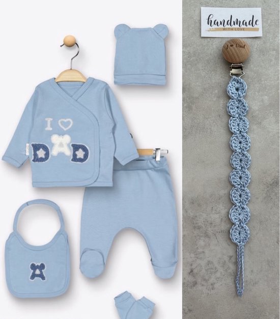 J'aime papa - Ensemble de vêtements Bébé nouveau-né 5 pièces garçons - Ensemble de vêtements nouveau-né - Cadeau cordon tétine - Ensemble nouveau-né - Vêtements de bébé - Cadeau baby shower - Cadeau maternité