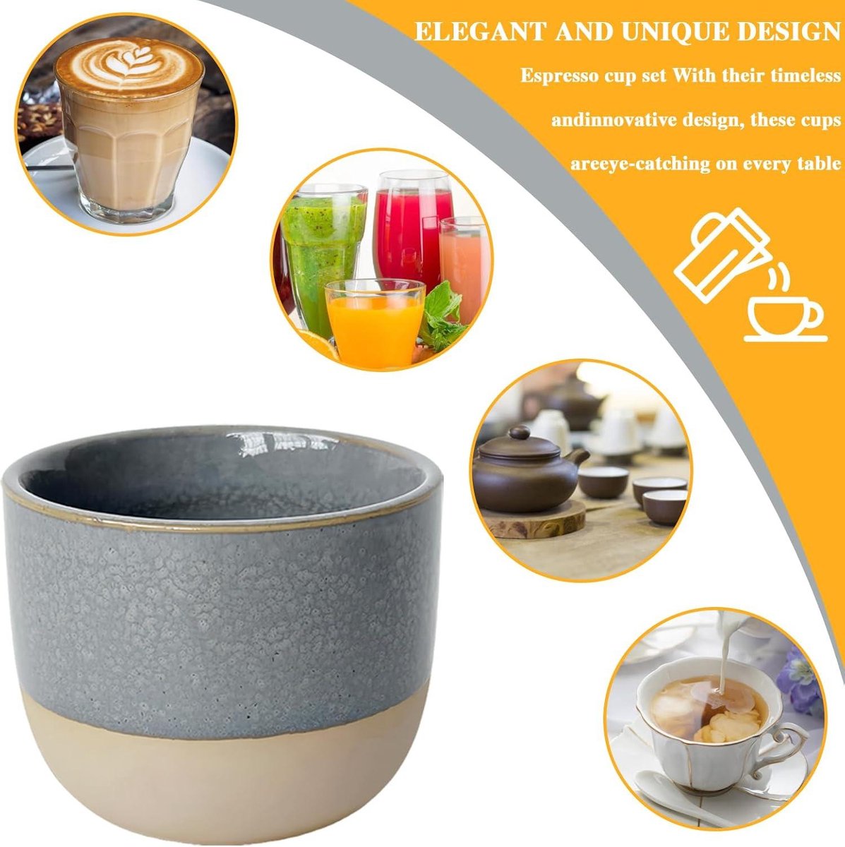 Lot De 5 Tasses à Expresso 110 Ml En Céramique Premium – Design Élégant Multicolore, Paroi Épaisse, Idéales Pour Espresso, Moka, Cappuccino & Thé (Blanc, Cyan, Bleu Ciel, Beige, Marron Bleu)