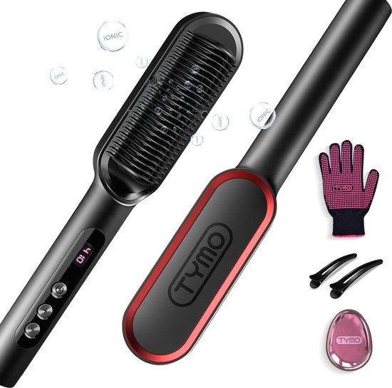 Foto: Tymo ring plus ionic hair straightener comb haarstijlborstel en ijzer met nano titanium coating voor gelijkmatige hitte 9 temperatuurinstellingen en led scherm