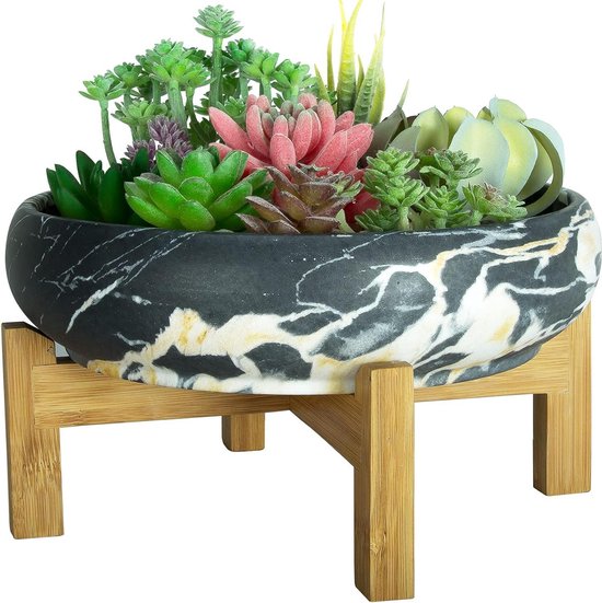 ARTKETTY Vetplant Pot - Grote Bonsai Pot met Stand Ondiepe Cactus Plant Pot met puinhoop Drainage Scherm, 25,4 CM Keramische Bloem Plant Container Bowl voor Binnen/Buiten (Geel