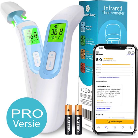 Foto: Infrarood aoj 20d voorhoofd oorthermometer thermometer lichaam koortsthermometer voor volwassenen kinderen en baby contactloos inclusief batterijen