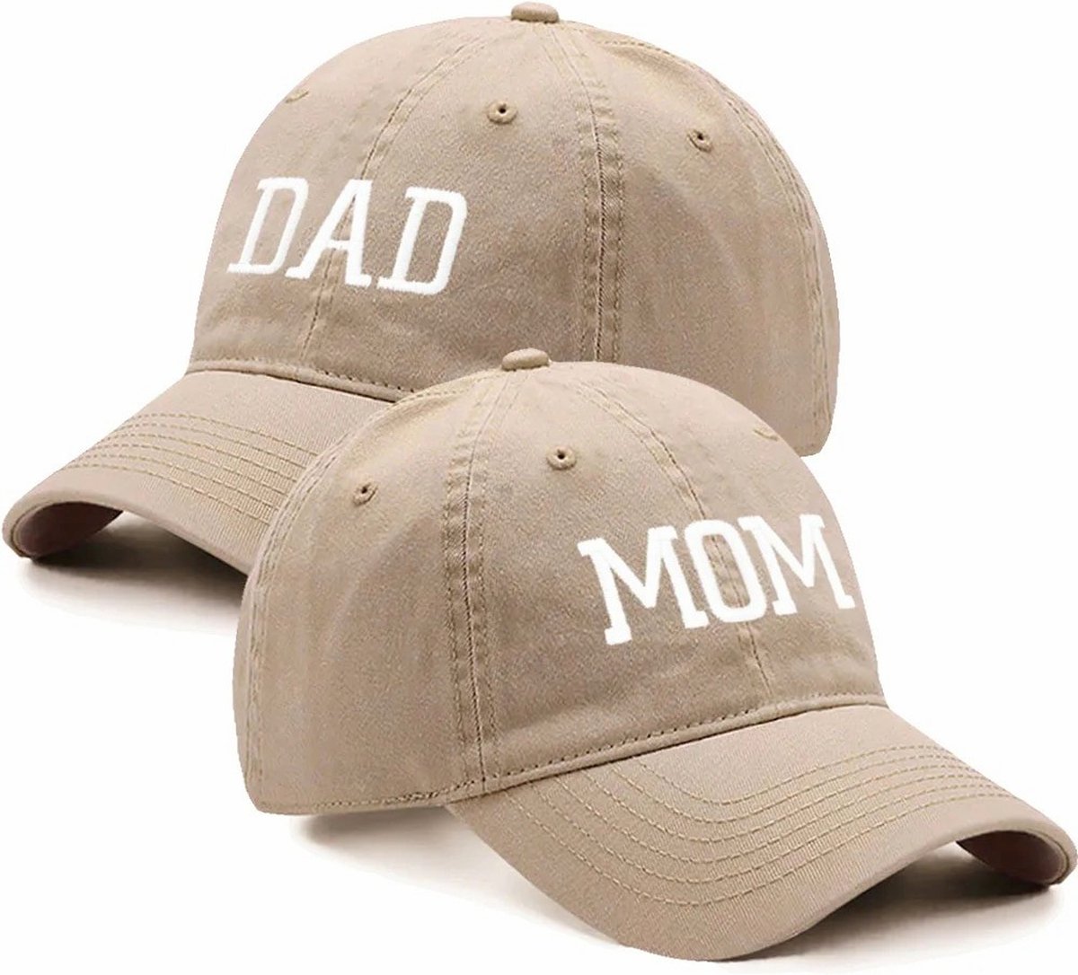 Sweet-One Mom en Dad pet - Verstelbare beige caps van gewassen katoen