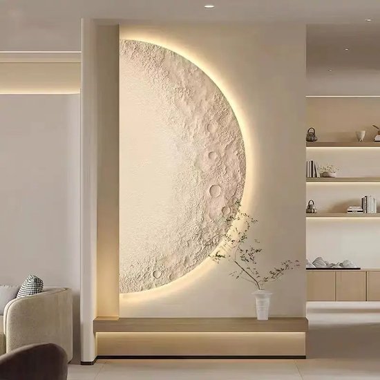 Foto: 40x 80 cm beige nordic wabi sabi halve maan led wandlamp minimalistische veranda gang wandverlichting kunst achtergrond armaturen modern binnen muurlamp woonkamer slaapkamer het licht dat door de halve maan schijnt zal je kamer prachtig verlichten