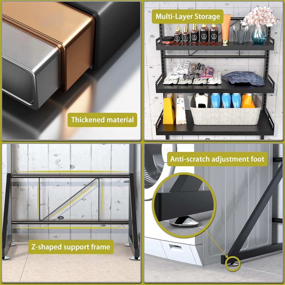 Wasmachine rek, over wasmachine machine opbergeenheid, stapelset voor wasmachine en droger, wasmachine opbergrek voor badkamer keuken balkon wasruimte, draagvermogen 300 Blackwoodboard Black