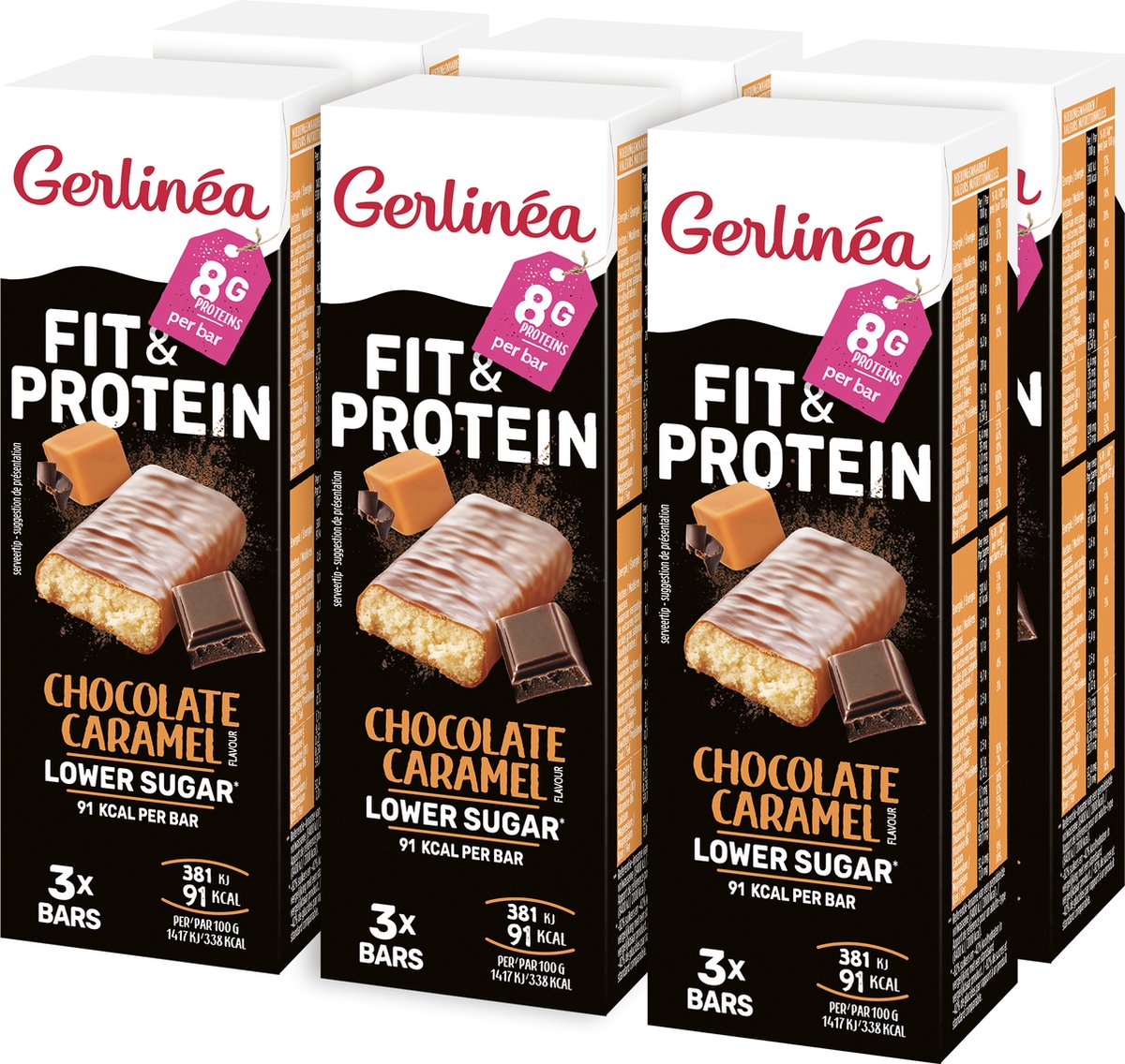 Gerlinea Fit&Protein - Eiwitrepen - Chocolade & Karamel 6 x 81 g