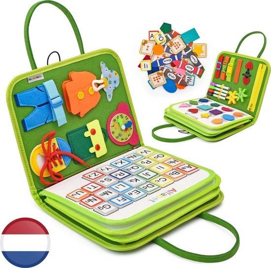 Foto: Montessori activiteiten boek uitgebreide versie nederlands busy board perfect voor op vakantie 8 pagina s klok lezen motoriek map voor thuis en onderweg activiteitenboek vaardigheden kinderen educatief speelgoed dieren groen